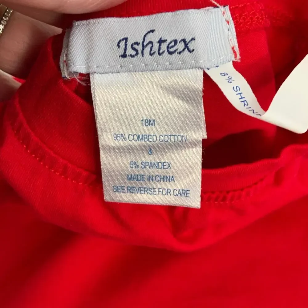 Ishtex Boys red shirt embroidered‎ flags size 18mo